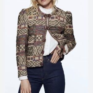 Zara Multicolor Wool Jacquard Boho Pattern Jacket- S